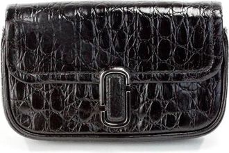 Marc Jacobs Snapshot Croc-Embossed Leren Crossbody Tas - Dames - Tassen - Grijs - Maat: ONE Size Leer