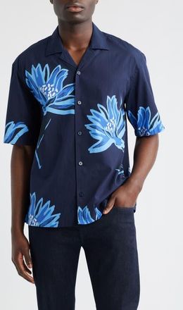 BOSS Lars Floral Camp Shirt in Dark Blue at Nordstrom, Size Xx-Large