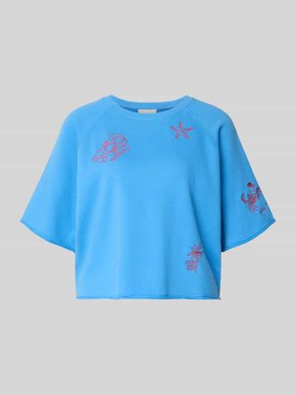 Oui Sweatshirt mit Stitchings und 1/2-Arm in Blau, Gr&ouml;&szlig;e 40