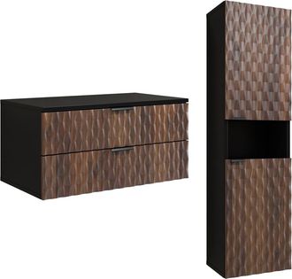 Petits Meubles Set mueble bajo lavabo 80 cm y columna estratificado marr&oacute;n Negro