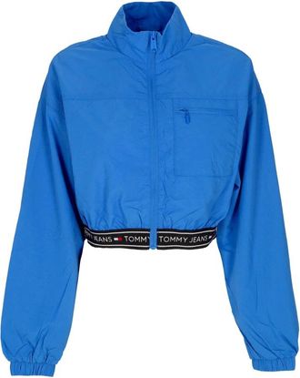Tommy Hilfiger Blauwe Crop Windbreaker Jas met Taping - Dames - Zomerjassen - Blauw - XS - Polyester - Jassen