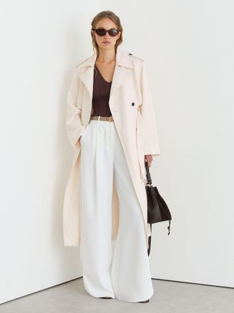 Reiss White Double-breasted Trench Coat With Linen, 14