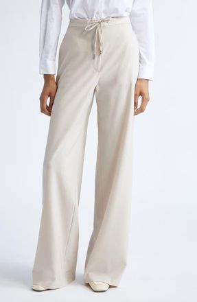 Max Mara Denaro Wool Stretch Twill Wide Leg Pants in Beige at Nordstrom, Size 10