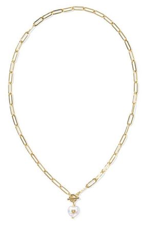 Kendra Scott Sasha Heart Pendant Necklace in Gold Freshwater Pearl at Nordstrom