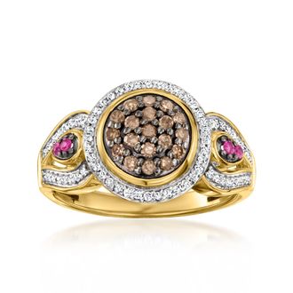Ross-Simons Brown, White and Red Diamond Ring in 18kt Gold Over Sterling