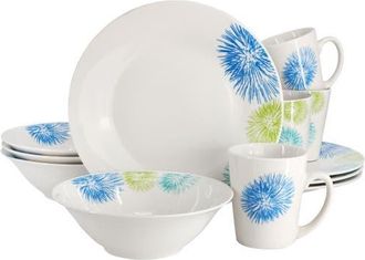 Gibson Home Blue Meadow 12 Piece Fine Ceramic Dinnerware Set in White at Nordstrom