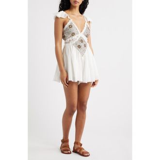 Free People Enchanted Beaded Cotton Gauze Romper in Ivory Combo at Nordstrom, Size X-Large