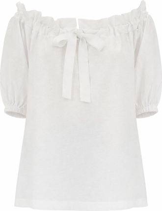 Patou White Solid Off Shoulder Top