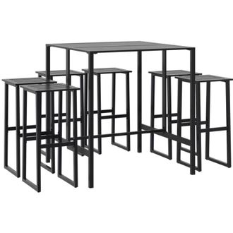 vidaXL Juego De Mesa Alta Y Taburetes De Jard&iacute;n 7 Piezas Acero Negro Vidaxl