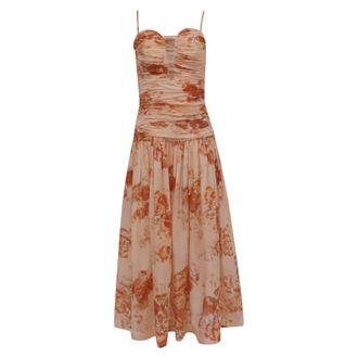 Zimmermann Cascadian Strapless Midi Dress in Peach Cotton