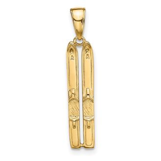 Diamond2Deal 14k Yellow Gold 3-D Snow Skis Pendant