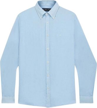 Brooks Brothers Slim Fit linnen overhemd met button-down kraag - Heren - Casual Overhemden - Blauw - 3XL - Linnen - Overhemden