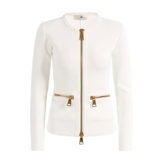 Elisabetta Franchi Truien & Vesten, Dames, Wit, XL, Cardigan van gebreide stof met rits