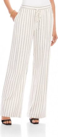 Karen Kane Linen Blend Stripe Drawstring Pants In Cream And Black