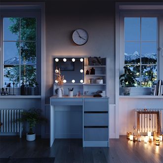 Vicco Tocador Sherry, Blanco, 140 Cm Con Iluminaci&oacute;n Led Y Estante Con Espejo