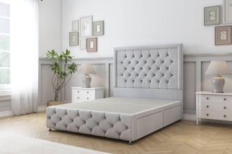 Sloomy Vienna Naples Divan Base No Drawers - 26 Headboard & 12 Footboard in Silver | Size: Double