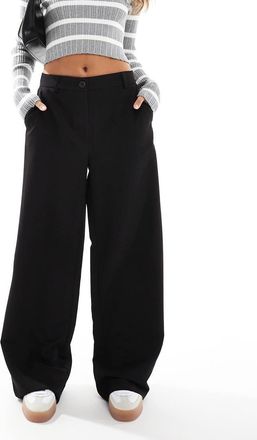 Pieces wide leg dad pants with belt loops in black - part of a set