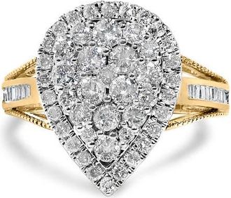 House of Brilliance 10K Gold Over Silver 1 1/2 Cttw Diamond Pear Shape Cocktail Ring in Yellow Gold Over Silver at Nordstrom, Size 7