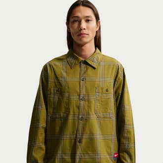 Nike Mens Life Long-Sleeve Flannel Shirt in Brown | IF1045-368