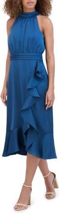 Kensie Satin Ruffle Halter Dress in Teal at Nordstrom Rack, Size 6