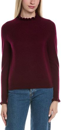 Sofiacashmere Rib & Ruffle Mock Neck Wool & Cashmere-Blend Sweater