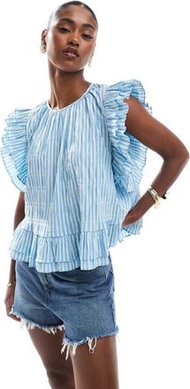 Object Blusa blu acceso a righe con volant