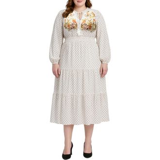 Standards & Practices Polka Dot Long Sleeve Midi Dress in White at Nordstrom, Size 1 X