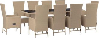 vidaXL Set Comedor De Jard&iacute;n 11 Pzas Con Cojines Rat&aacute;n Sint&eacute;tico Beige Vidaxl