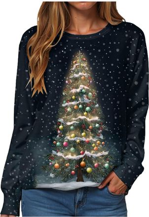Generic Womens Christmas Sweatshirt Pullover Jumper Ladies Xmas Top Ladies Merry Chirtsmas Blouse Jumper Long Sleeve Pullover Merry Sweatshirt Christmas Sweat