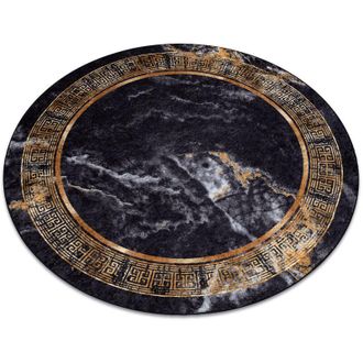 RugsX Rugsx - Alfombra Lavable Miro 51199.806 Circulo M&aacute;rmol, Griego Antideslizante - Negro / Dorado Black Circulo 200 Cm