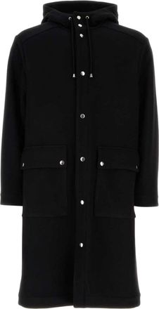 Aspesi drawstring buttoned parka - men - Virgin Wool/Nylon - 3 - Black