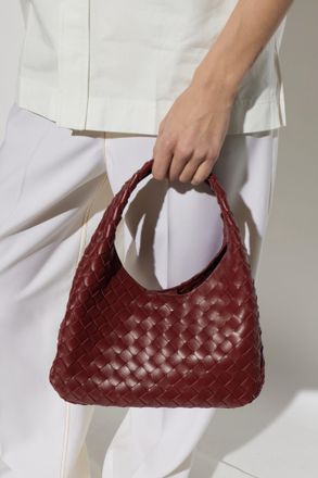 Bottega Veneta Campana Small Handheld Bag, Womens, Burgundy