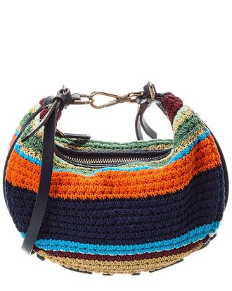 Fendi Fendi Fendigraphy Mini Crochet & Leather Hobo Bag