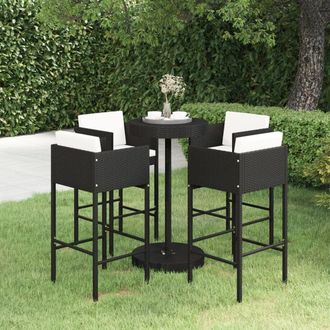 Berkfield Home 5 Piece Garden Bar Set with Cushions Poly Rattan Black