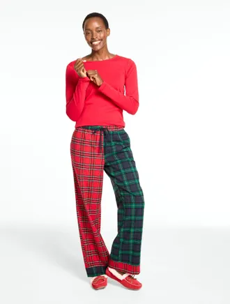Talbots Plus Size - Cotton Flannel Pajama Set - Mixed Plaid - Red - 1X Talbots