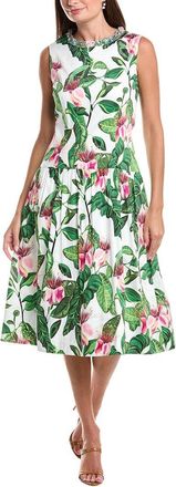 Teri Jon by Rickie Freeman Teri Jon By Rickie Freeman Floral Print Drop-Waist Necklace Trim Dress