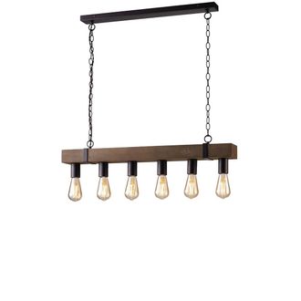 Luce-Ambiente-Design Suspensi&oacute;n Texas en Madera y Metal Marr&oacute;n con Seis Luces