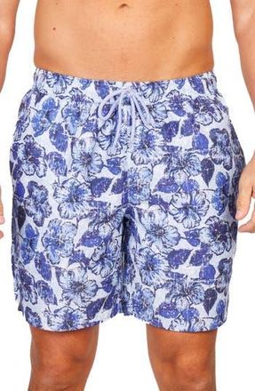 Tailorbyrd Distressed Hibiscus Swim Trunks in Blue at Nordstrom Rack, Size Xx-Large