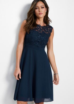 Bonprix Minikleid BONPRIX Minikleid mit Spitze, Damen, Gr. 36, N-Gr, blau (dunkelblau), Obermaterial: 100% Polyester. Futter: 100% Polyester. Spitze: 100% Pol