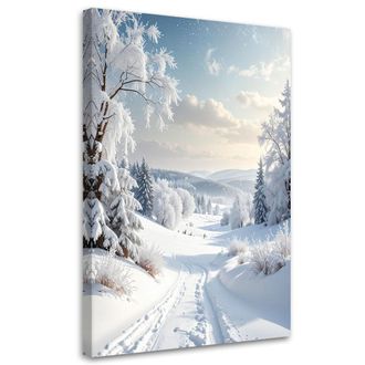 Feeby Cuadro En Lienzo, Paisaje Invierno Nieve Carretera &Aacute;rboles, 80x120