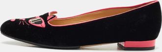 Charlotte Olympia X Barbie Collection Black/pink Velvet Kitty Ballet Flats