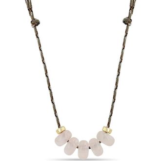Zo&euml; Chicco 14K Gold Rose Quartz & Rondelle Slider Bead Paracord Necklace in 14K Yellow Gold /Rose Quartz at Nordstrom, Size 26