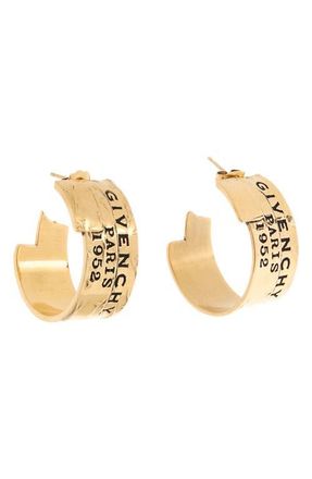 Givenchy Tape Logo Hoop Earrings in Antique Gold at Nordstrom