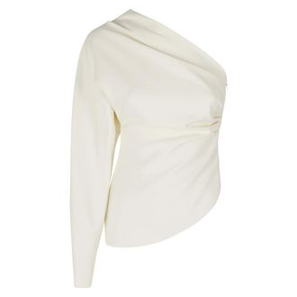 Federica Tosi Overhemden, Dames, Wit, XS, Blouse met &eacute;&eacute;n schouder en draperie