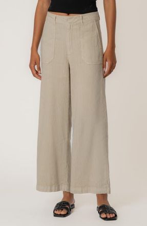 Kut from the Kloth Topaz High Waist Crop Wide Leg Linen Blend Pants in Sand at Nordstrom, Size 18