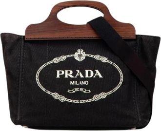 Prada Pre-owned Handbags, female, Black, Size: ONE SIZE Pre-owned Vintage Canvas Handbag