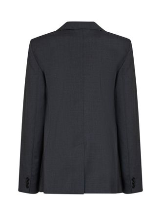 Max Mara Double-Breasted Wool-Silk Blend Blazer - Gray