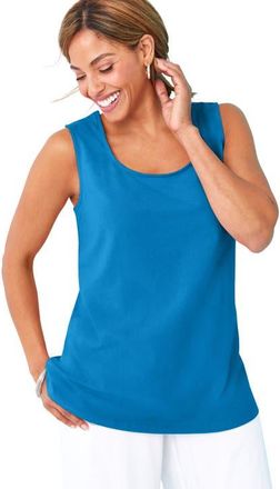 Jessica London Stretch Cotton Horseshoe Neck Tank in Pool Blue at Nordstrom, Size 32
