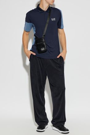 Emporio Armani Polo Shirt With Printed Logo, Mens, Navy Blue