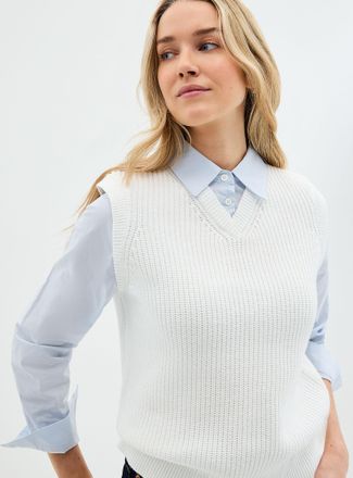Contemporaine Womens Sewn-in shirt shaker-rib sweater vest